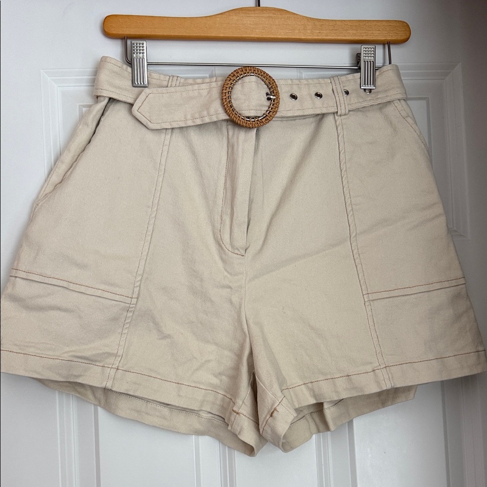 Skies Are Blue Beige Women's Cargo Shorts with Belt
